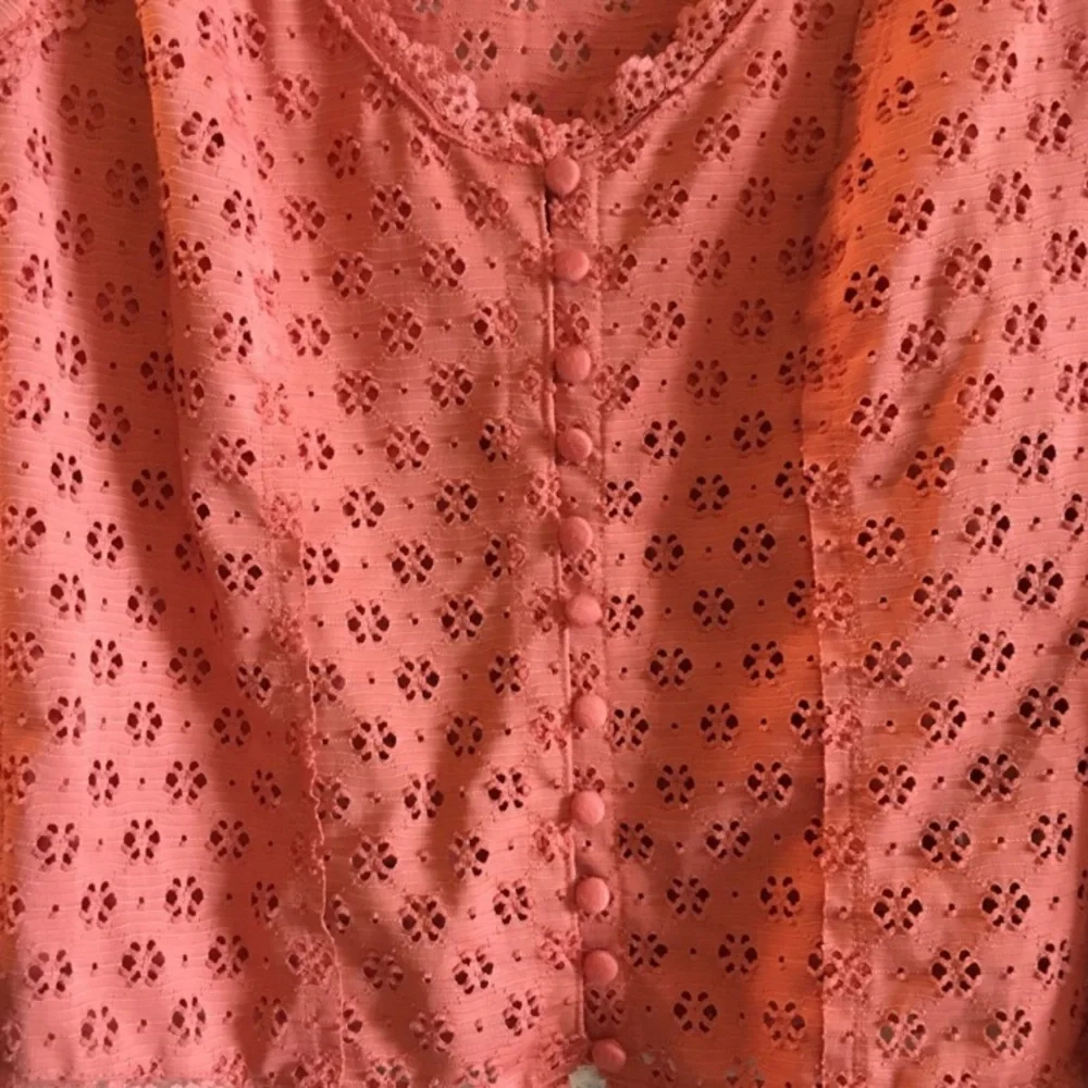 FREE PEOPLE Eyelet Blouse Bell Sleeves + Buttons Size Small